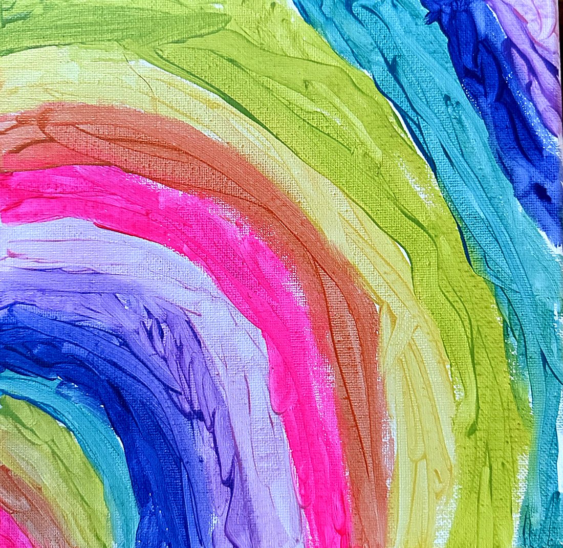 Rainbow, by Confetti. Thick, happy arcs of every color.