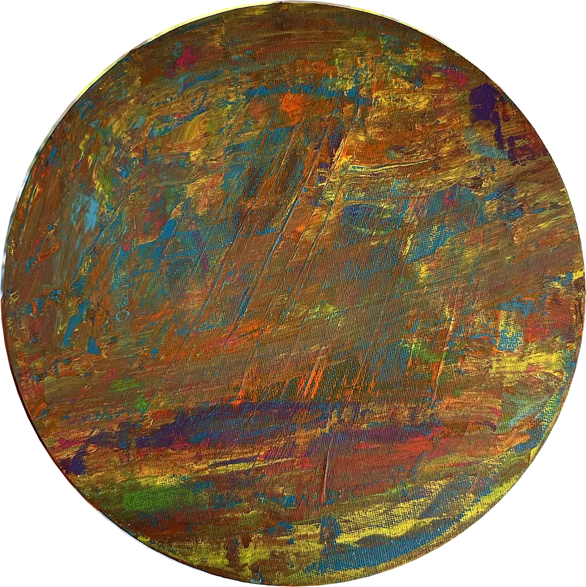 Stone. Rough, diagonal scrapes of gold, teal and violet. More mineral than sky, like cut stone.